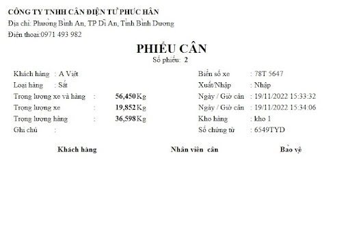 mẫu phiếu cân xe tải 1