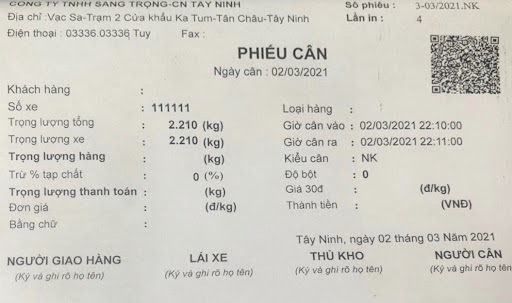 mẫu phiếu cân xe tải 2